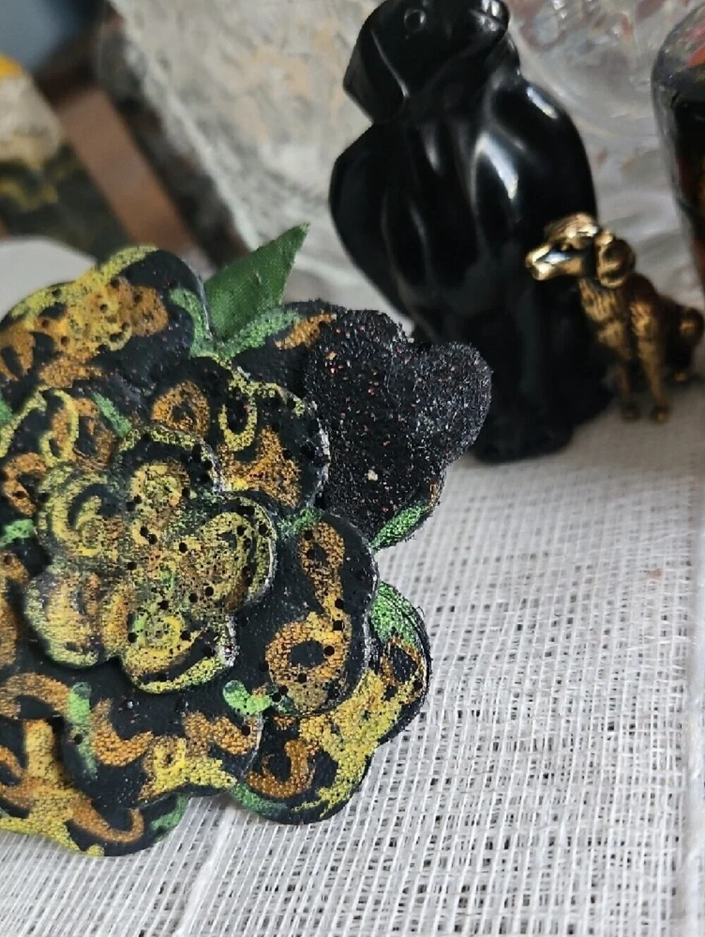 Gifted Handcrafted Genuine Leather Hand Tooled & Painted Pet Collar Floral